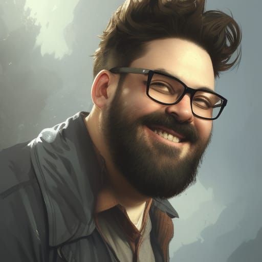 Detailed Portrait of Smiling Man with Beard