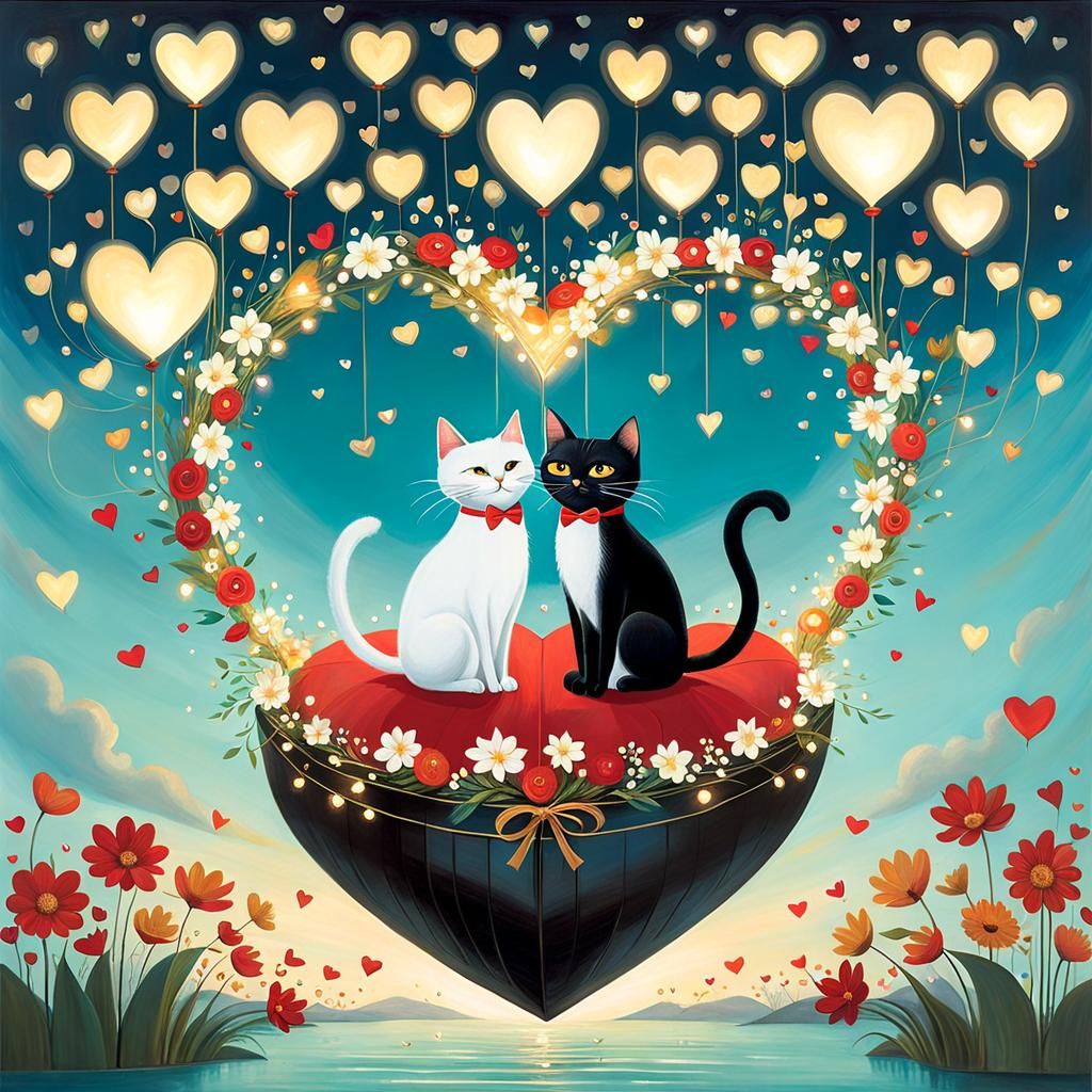 Cats in Love in Dreamland, Surrealist Style