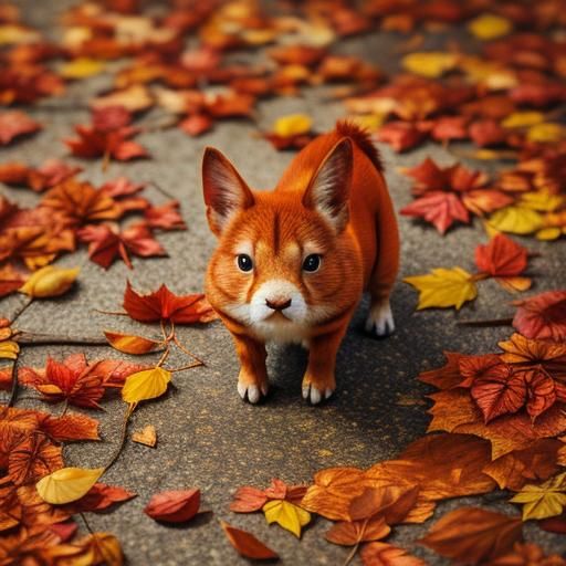Handcrafted Chestnut Animal on Autumn Leaves