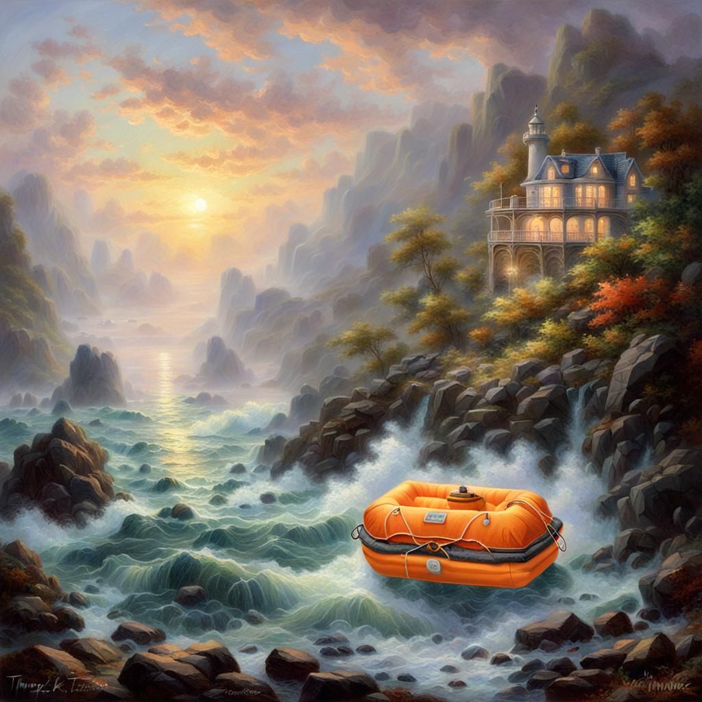 Jules Verne Life Raft on Rocky Shore