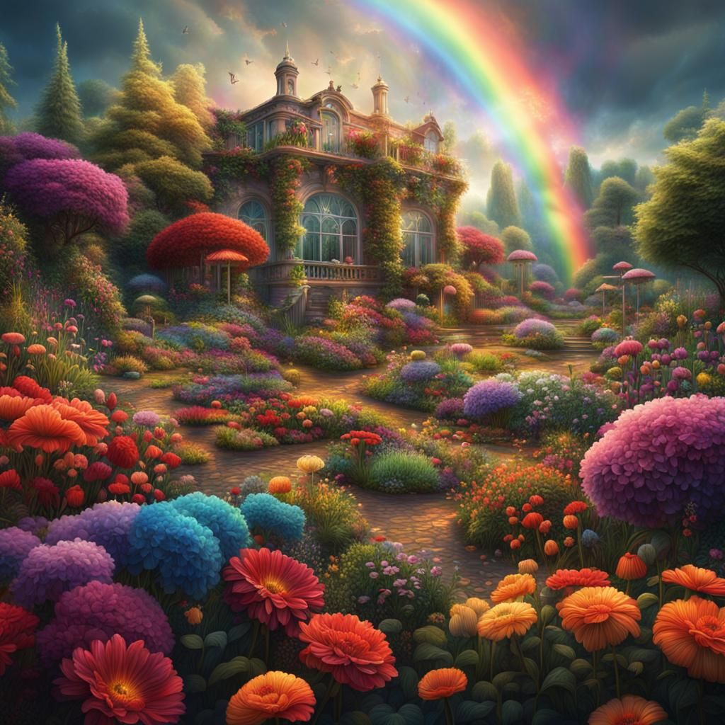 Rainbow Flower Garden: Digital Matte Painting