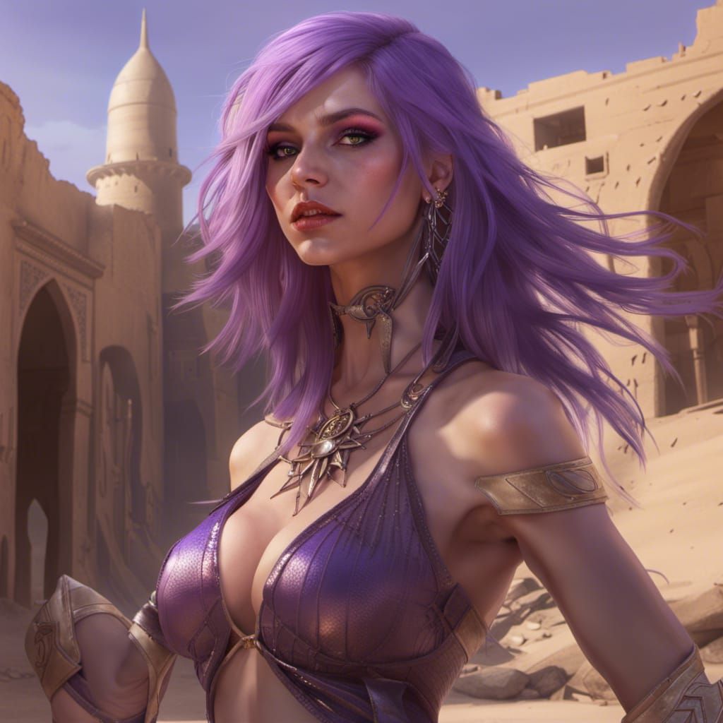 Elf Sorceress in Desert Oasis, Dark Fantasy Art
