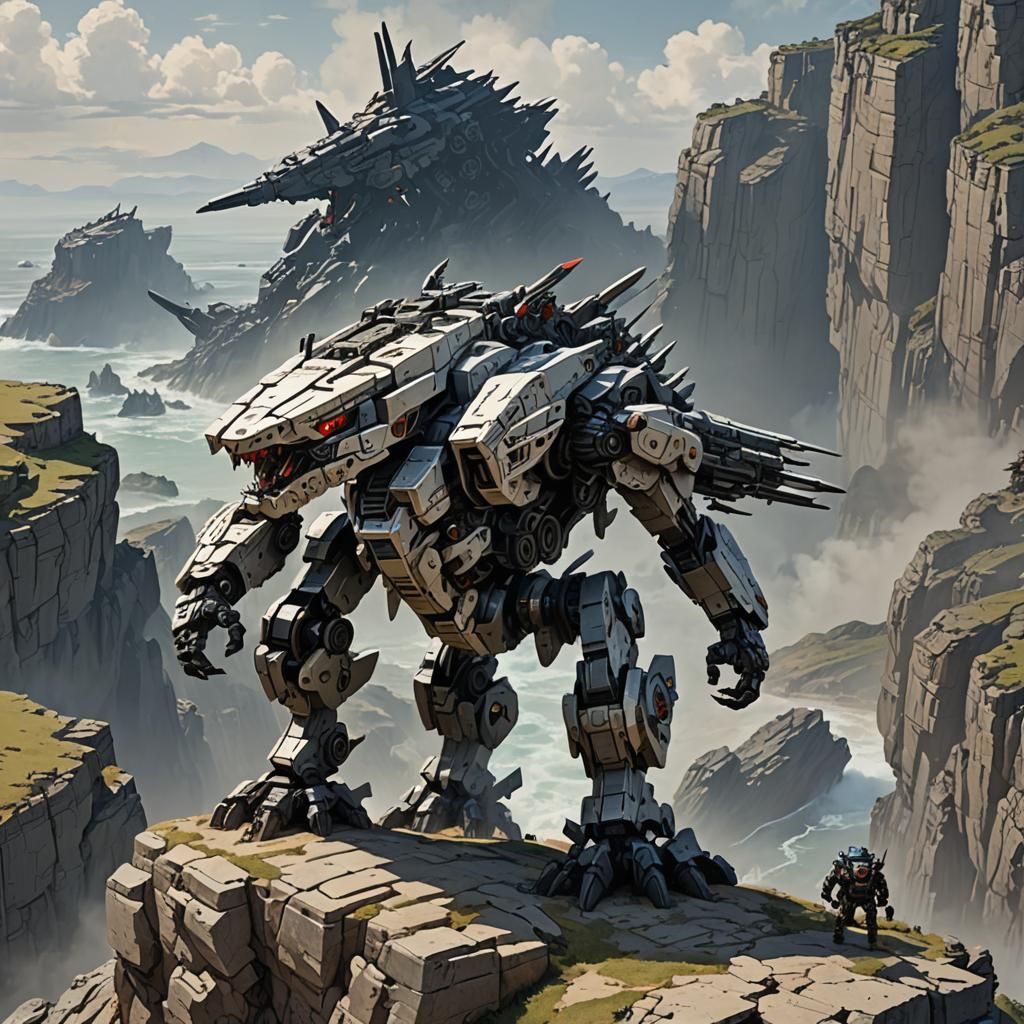 Zoid Robot on Cliff Top with Cannons