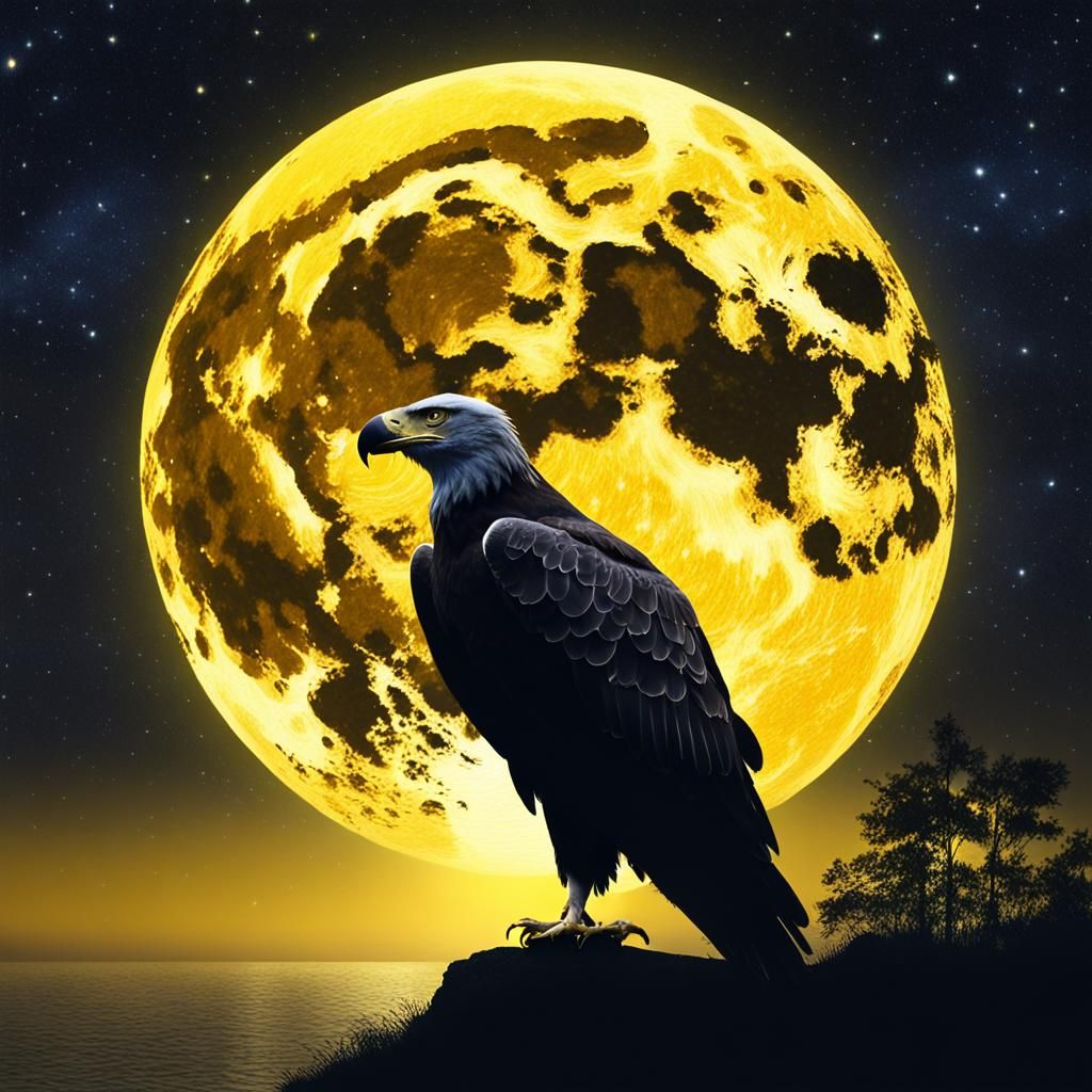 Sea Eagle Silhouette Against a Starry Moonlit Sky