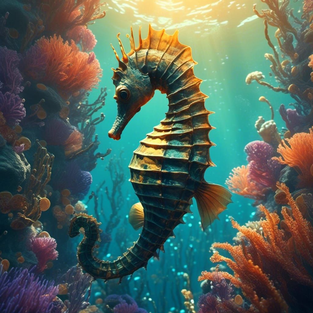 Iridescent Seahorse in Fantasy Ocean Concept Art