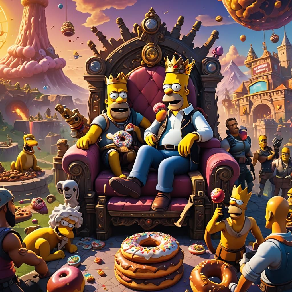 Homer Simpson, King of Fortnite, as Matte Painting