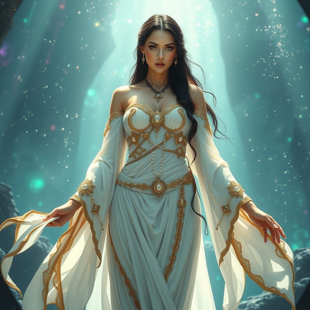 Mystical Priestess of Atlantis in Hyperrealistic Art