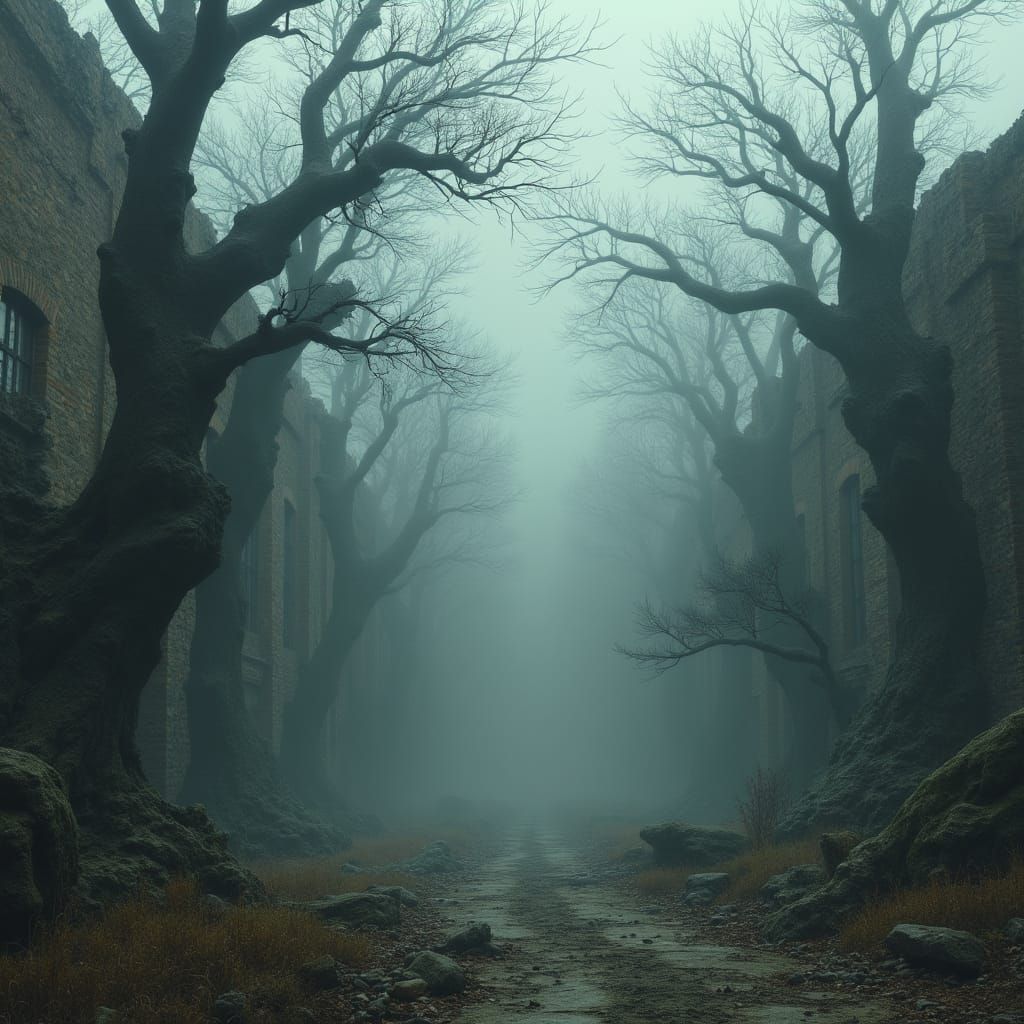 Ethereal Ruins Shrouded in Mournful Mist