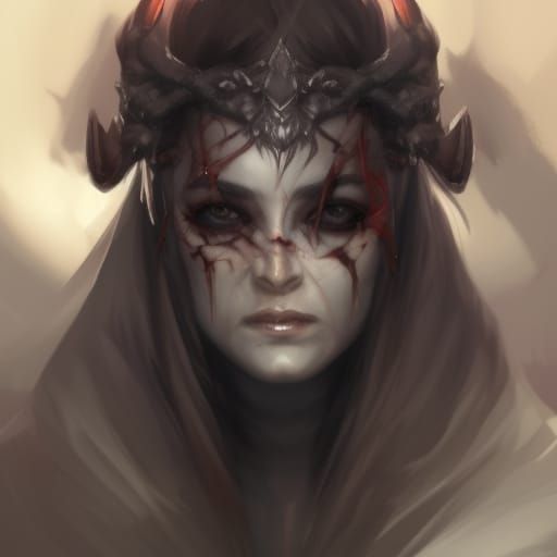 Demonic Woman in Iron Armor: Hyperdetailed Portrait