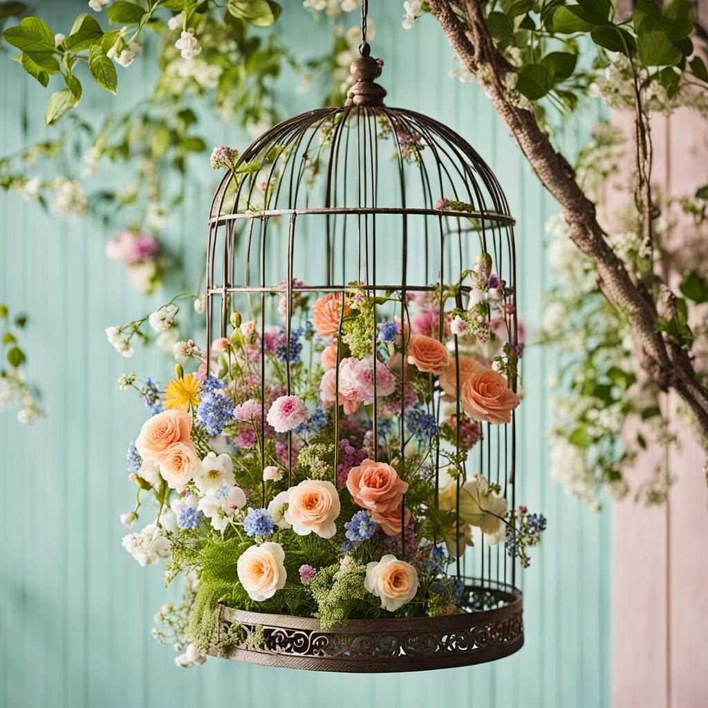 Floral Birdcage: A Hanging Garden of Blooms