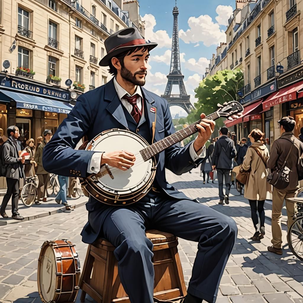 Frenchman Plays Banjo in Paris: Anime Style