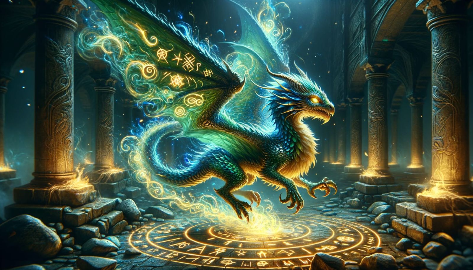 Emerald Mini Dragon Protected by Runes