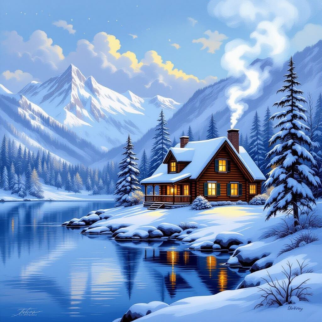 Cozy Snowbound Cabin by Frozen Lake