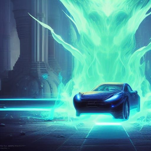 Blue Witch with Flames: Dark Fantasy Art