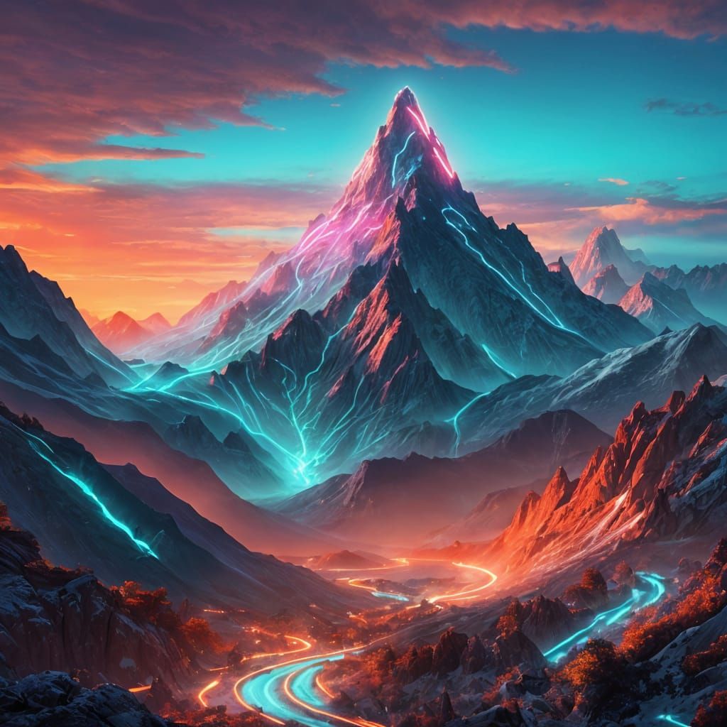 Cyberpunk Mountains Illuminated by Neon Light