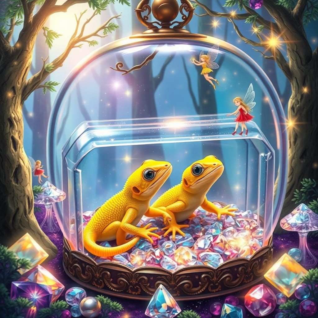 Lizard Babies in Enchanted Forest, Holographic Astral Art