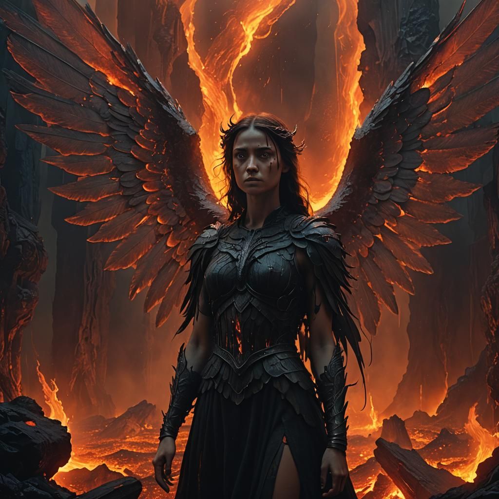 Sorrowful Female Angel in Dark Surrealist Style