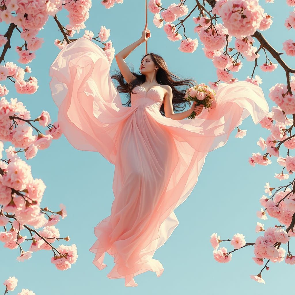 Enchanted Cherry Blossom Goddess in Futuristic Romance