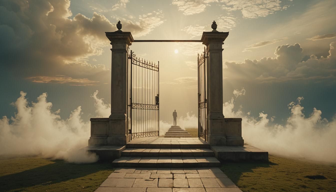 Heaven Gate with Divine Being in Surreal Style