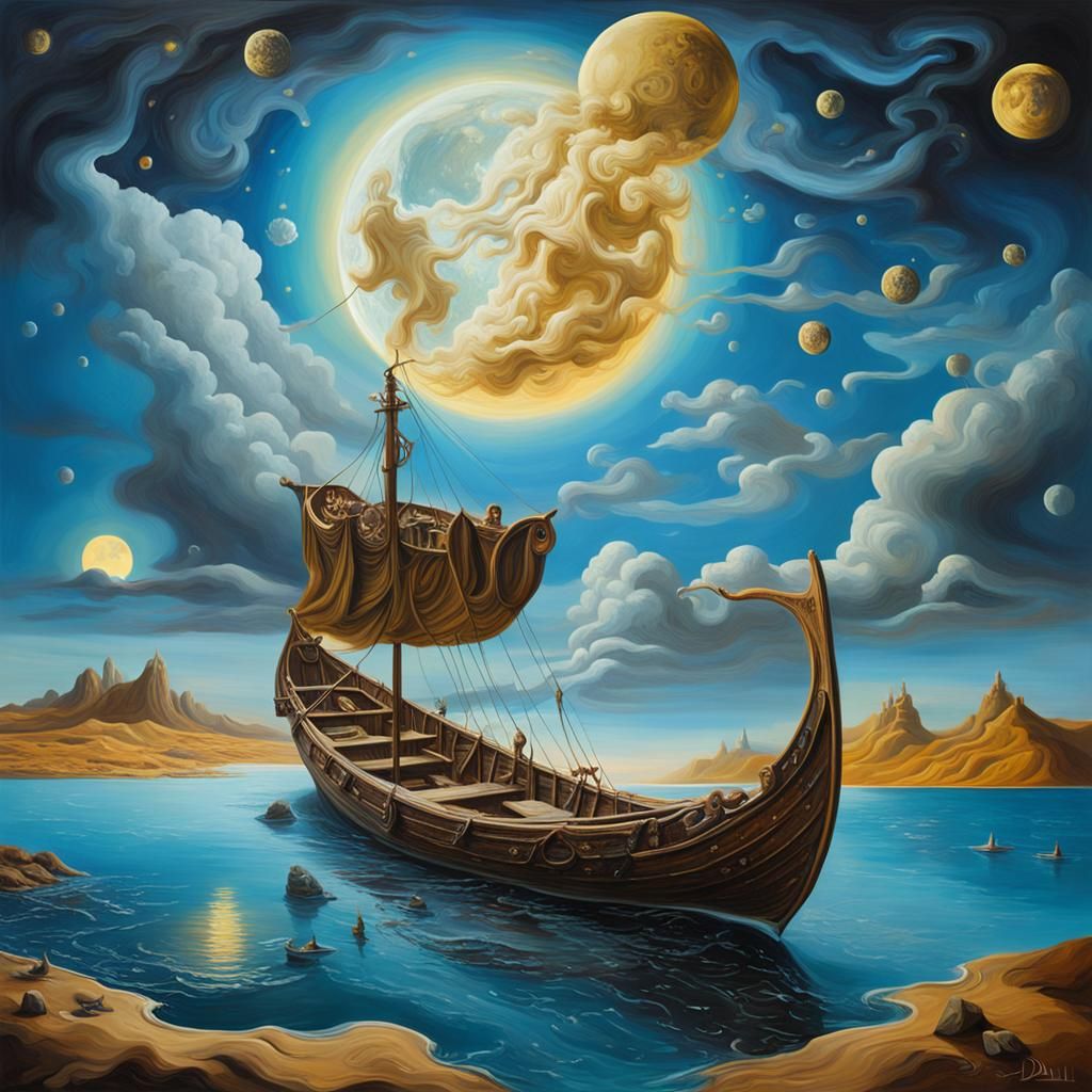 Surreal Viking Ship Under a Starry Sky