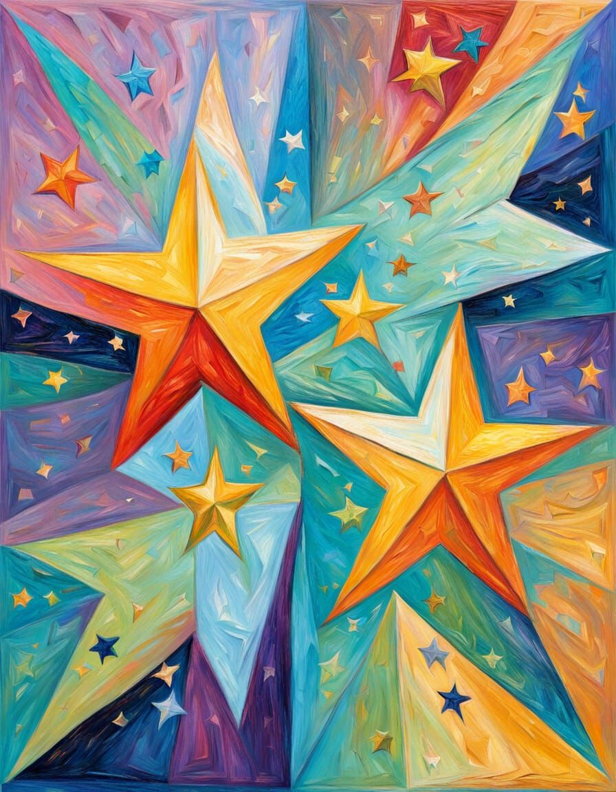 Celestial Impasto: Two Stars in Cubist Embrace