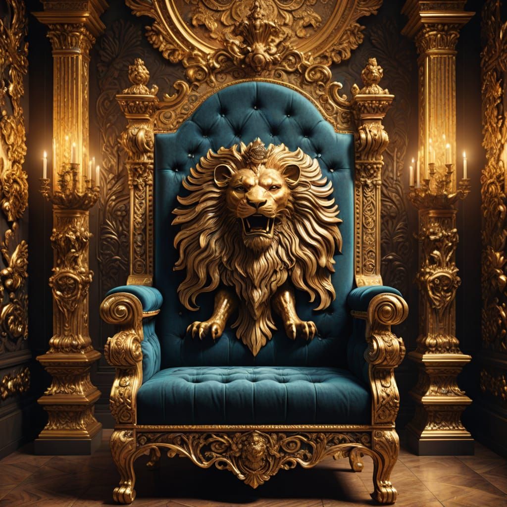 Ornate Baroque Throne with Animal Engravings