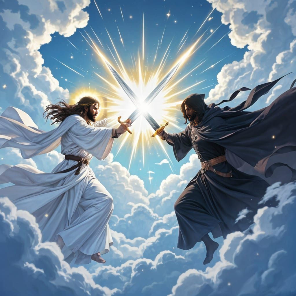 Divine Battle in Anime Style: Jesus Clashes with Dark Enemy