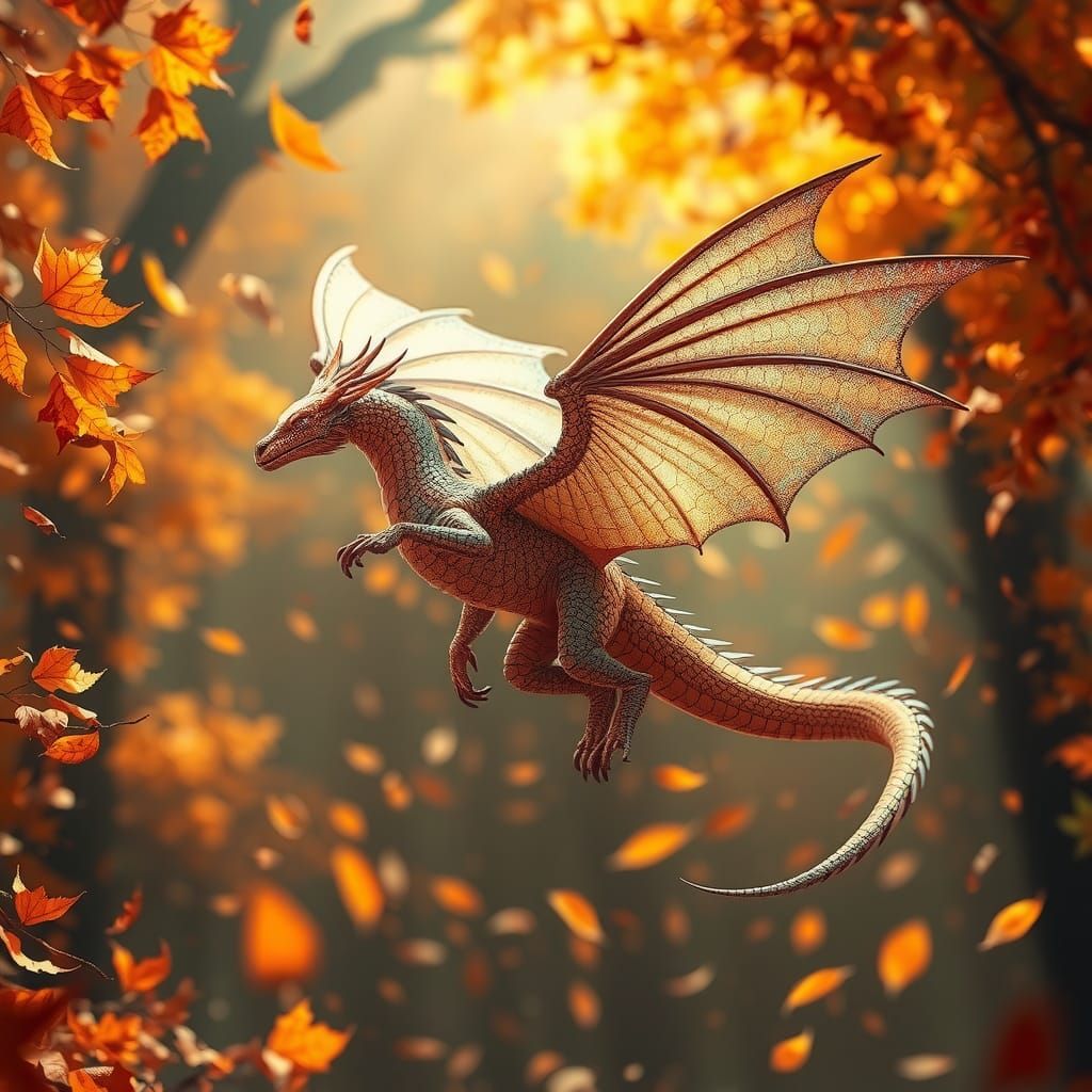 Fairy-winged Dragon Dances in Autumnal Landscape