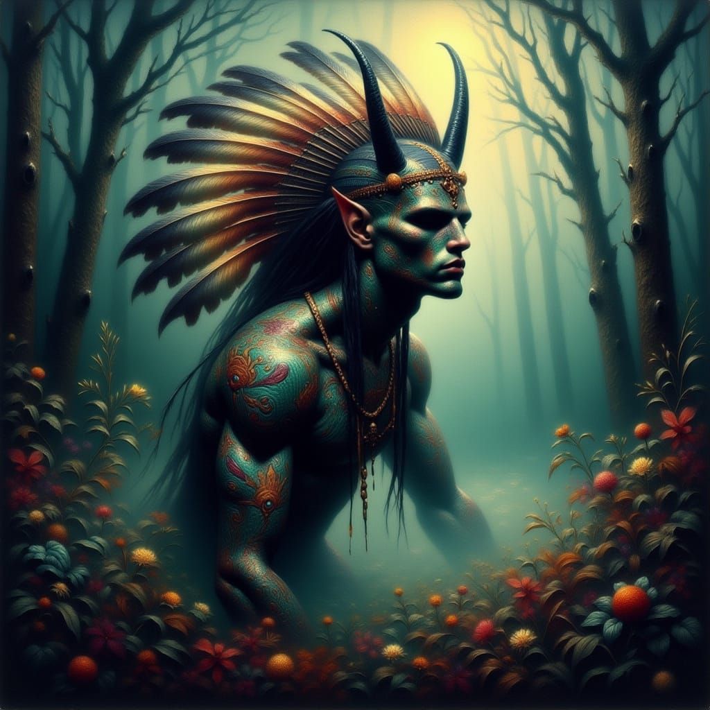 Mysterious Native American Demon in Gothic Style
