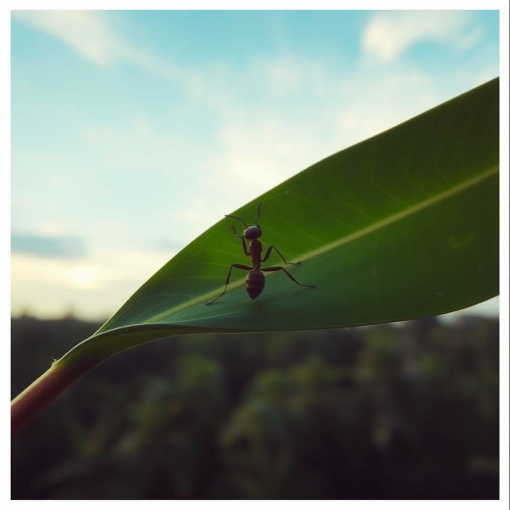 Ant Balances on Leaf in Cinematic Jungle Scene