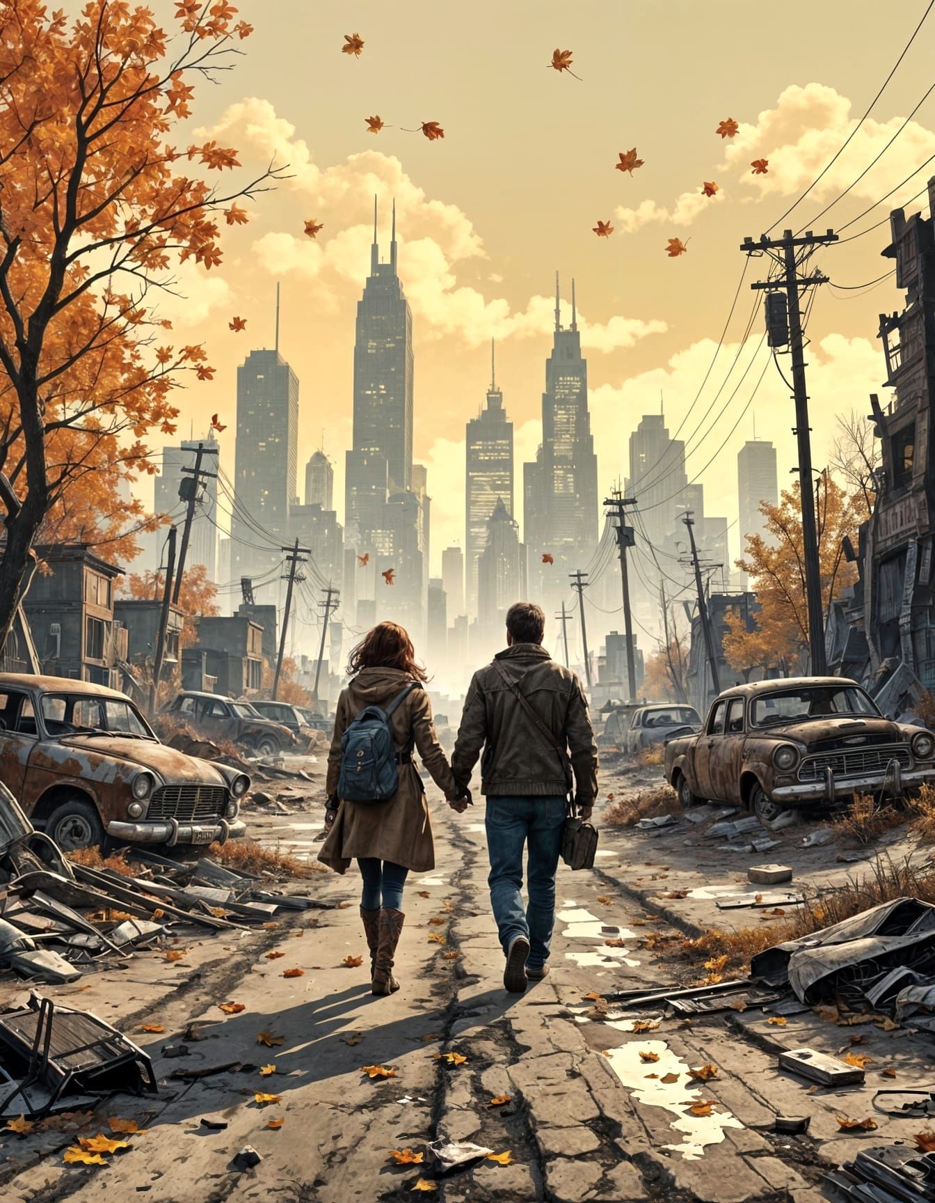 Post-Apocalyptic Couple in Autumn Wasteland