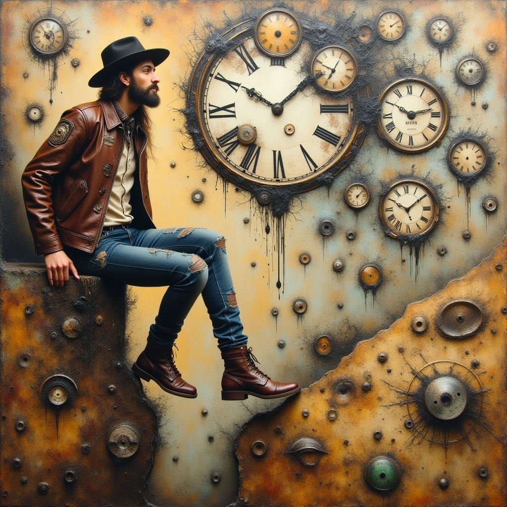 Surreal Cliffside Figure in Steampunk Dali Style