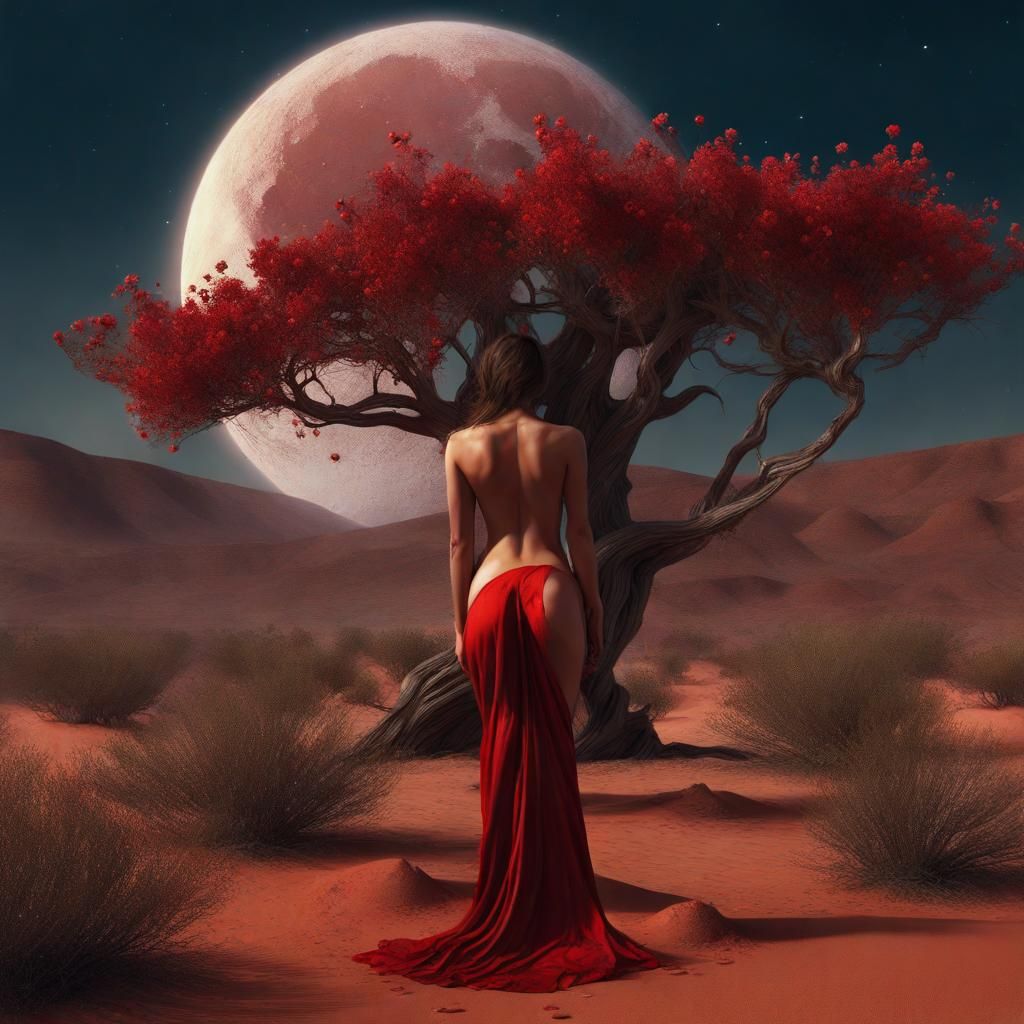 Surreal Desert Nude with Roots and Flowers