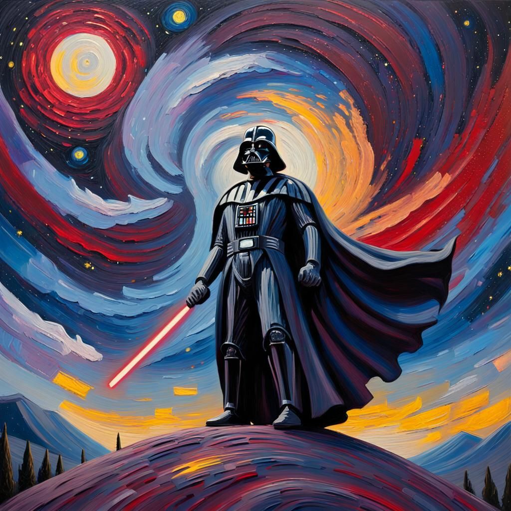 Darth Vader Starry Night in Expressionist Impasto Style
