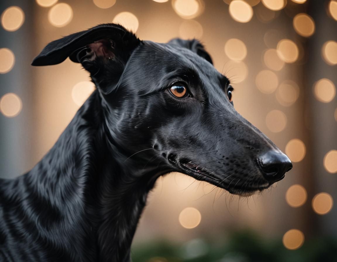 Detailed Black Greyhound Portrait in Bokeh