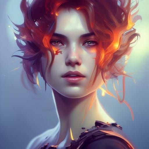 Fiery Portrait in Hyperdetailed Digital Art Style
