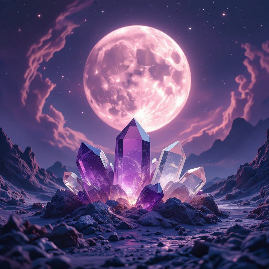 Cosmic Crystals Charging Under Pink Supermoon