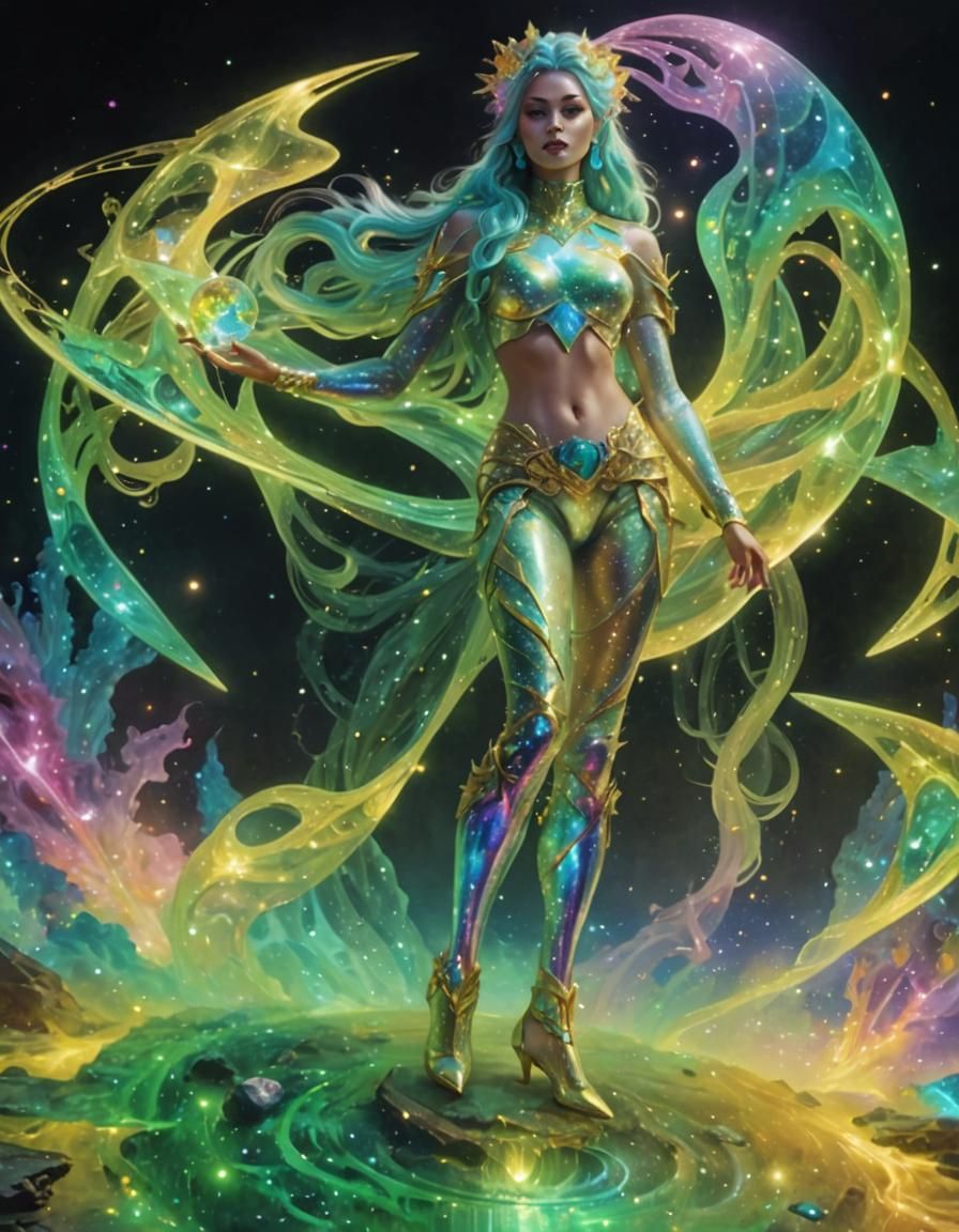 Chimera Girl in Holographic Astral Illustration Style