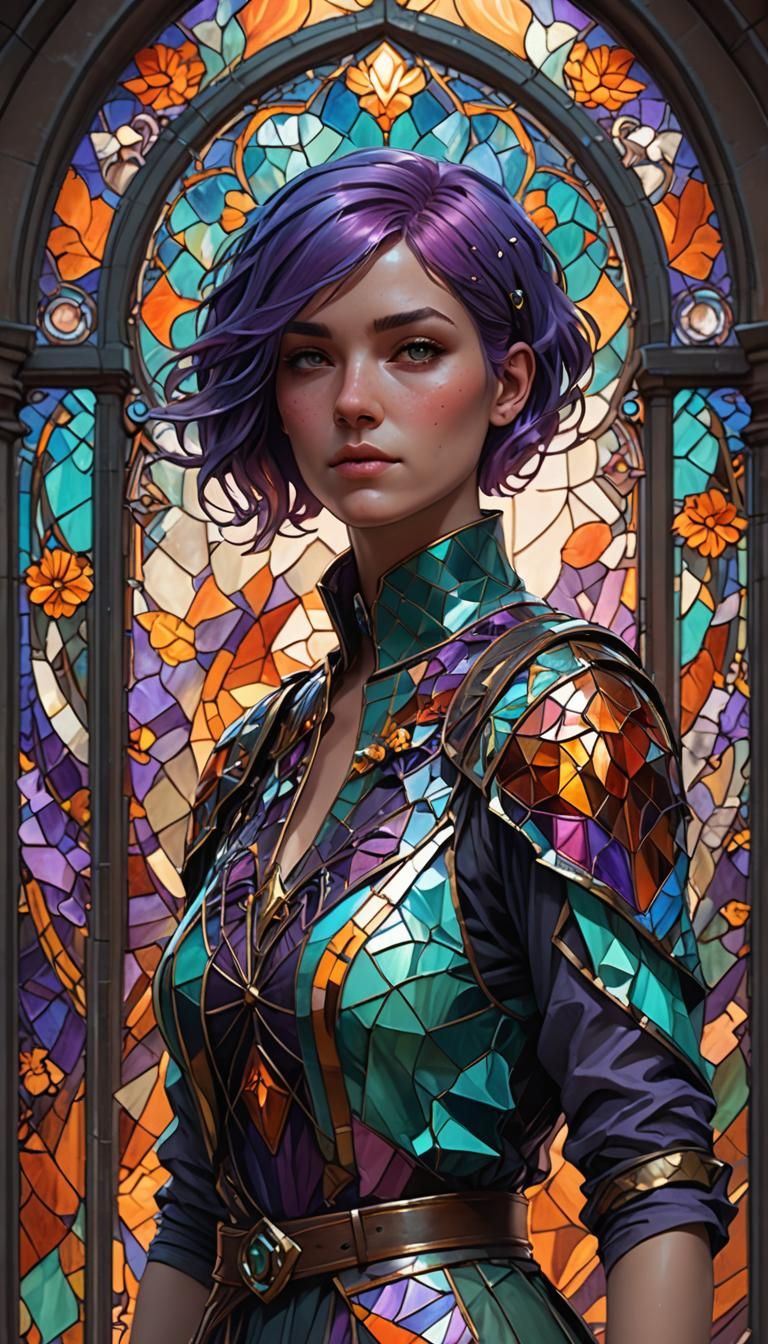 Woman in Stained Glass Style, Digital Art