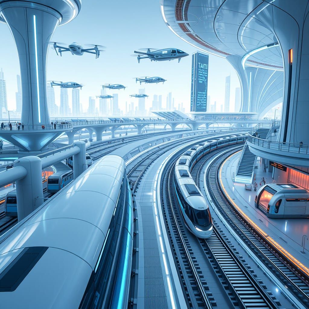 Futuristic Transportation Hub with Hyperloop Stations and Ae...