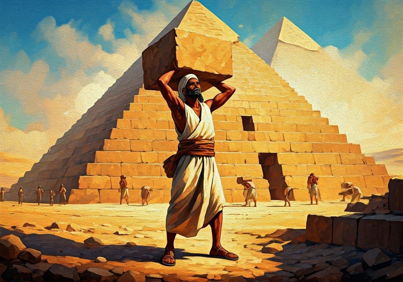 Egyptian Pyramid Construction in Impressionistic Style