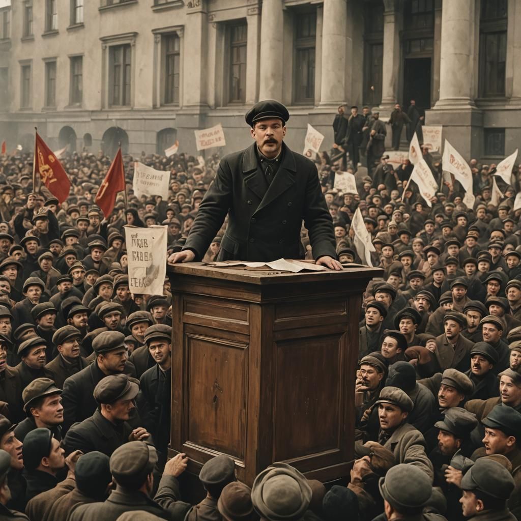 Early 1900s Orator Addresses Crowd with Banners
