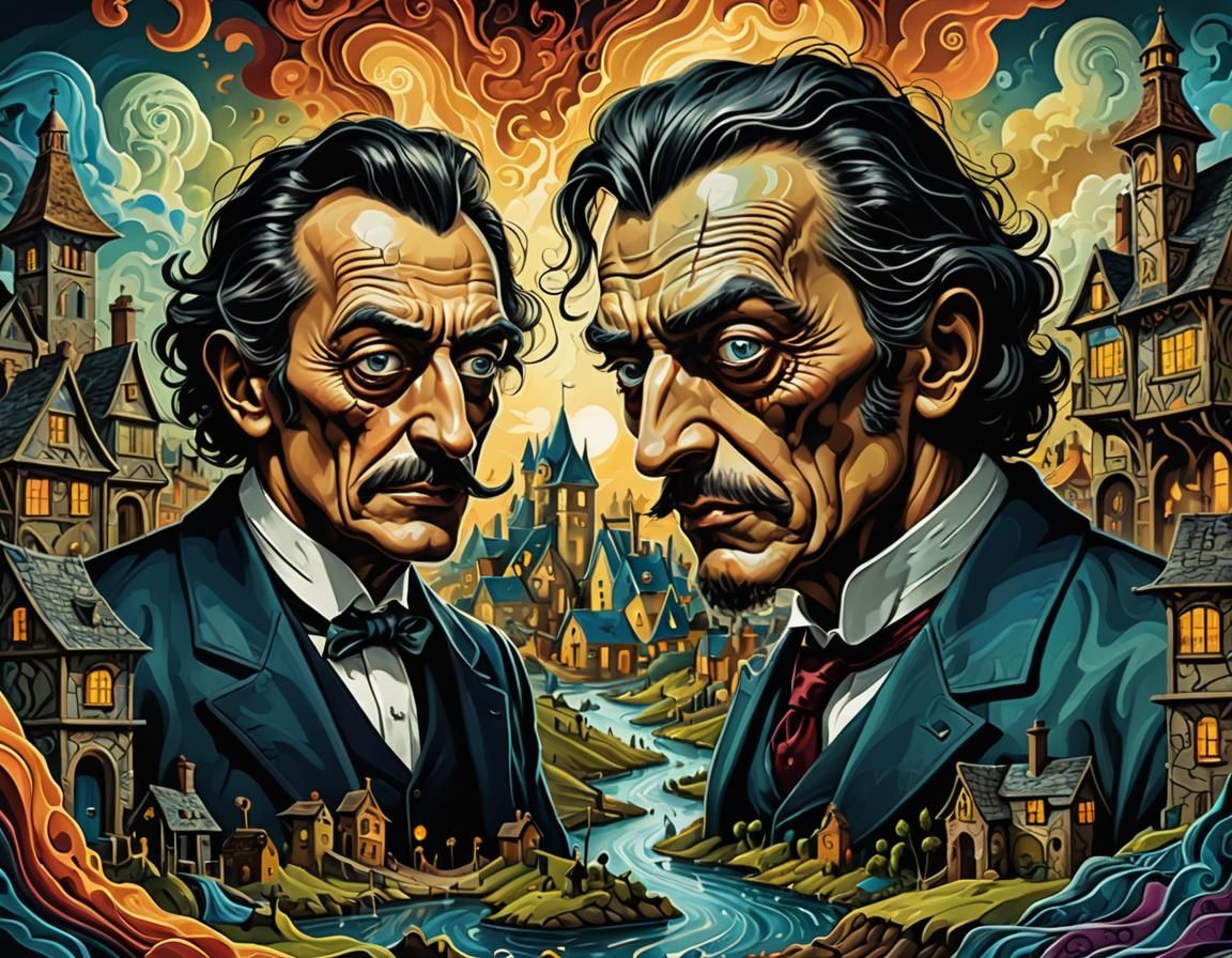 Dr. Jekyll and Mr. Hyde in Surrealist Style