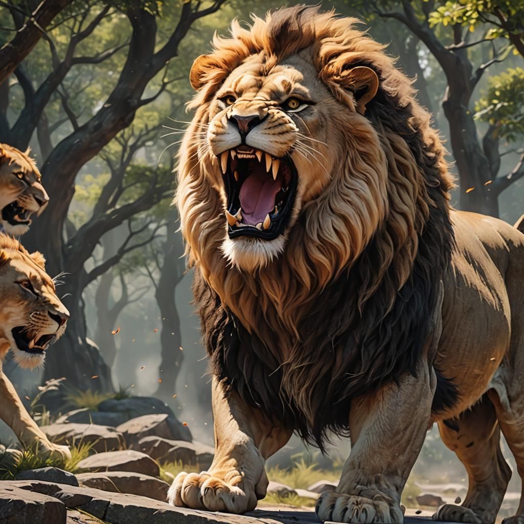 Roaring Lion in 3D Anime Style