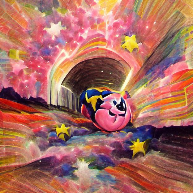Kirby Rides a Star Through Colorful Tunnel