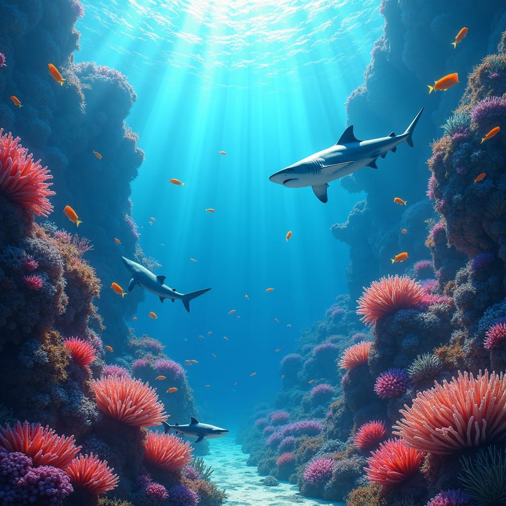 Vibrant Coral Reefs and Marine Life in Fantasy Style