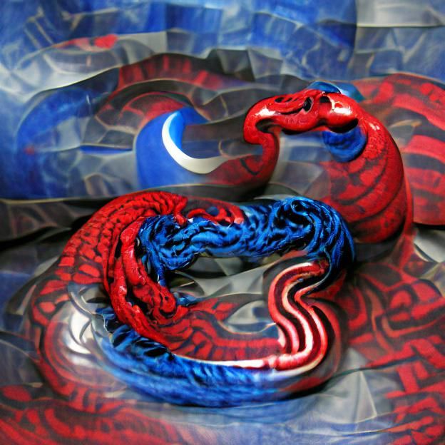 Striking Red and Blue World Serpent Illustration