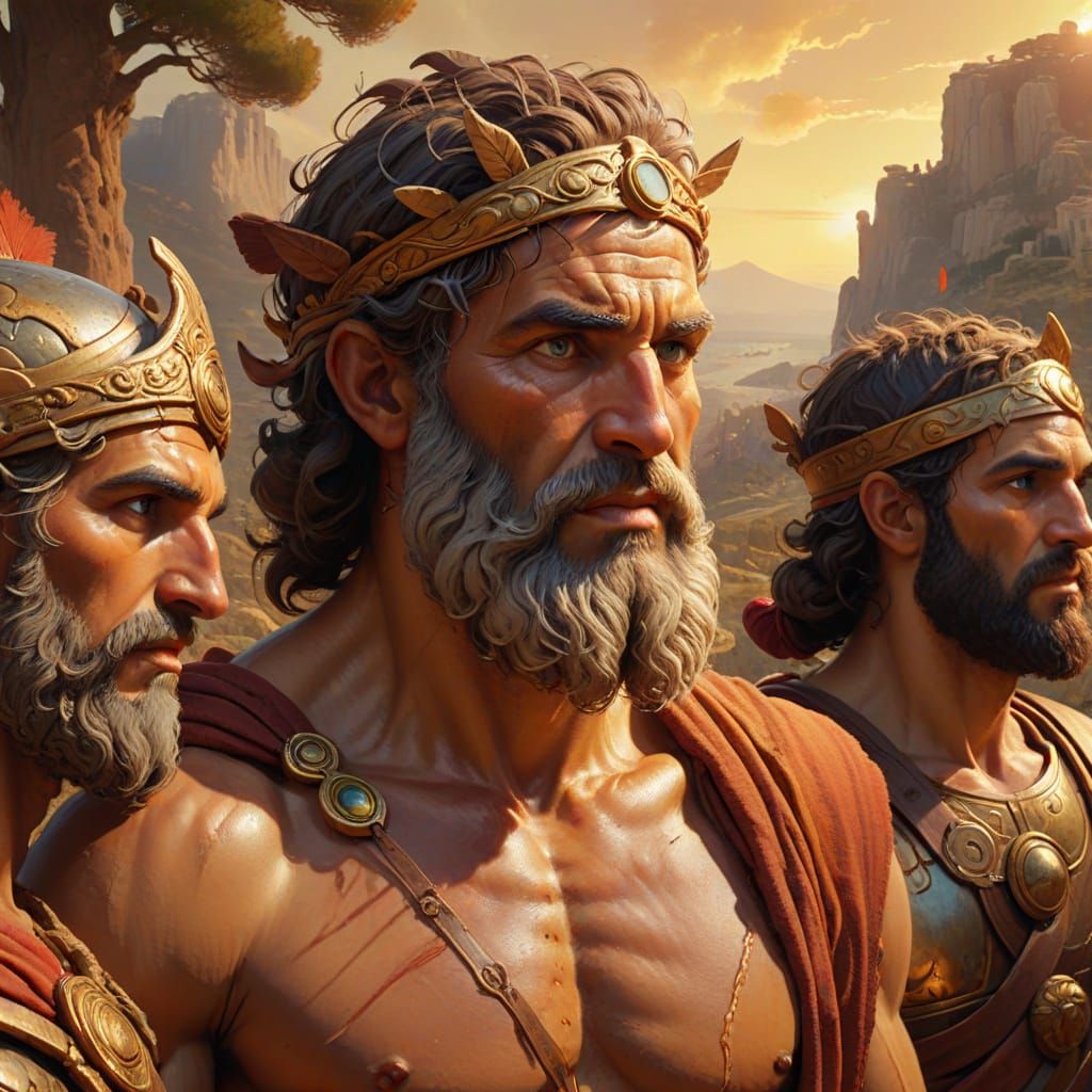 Odysseus and Pilifemus in Ancient Greece, Fantasy Illustrati...