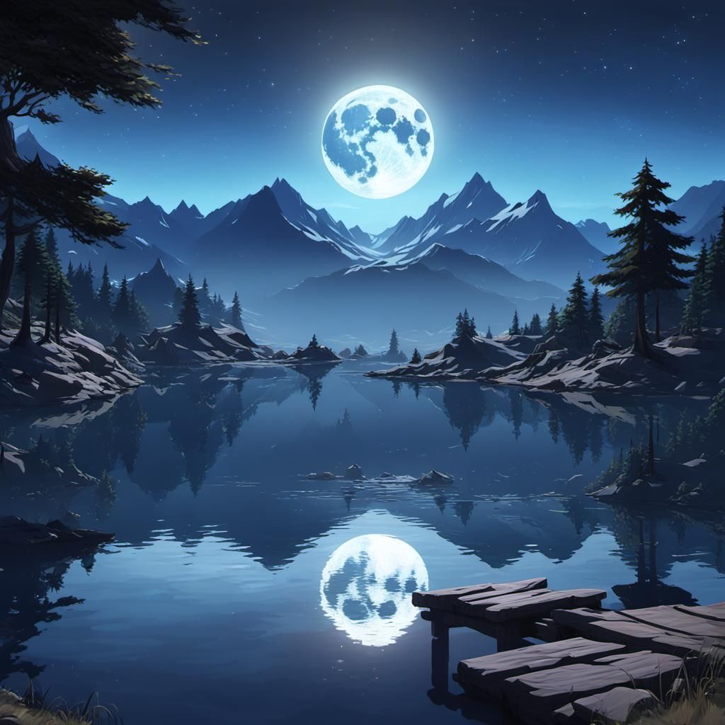 Anime Lake Reflection: Detailed 3D Aesthetic