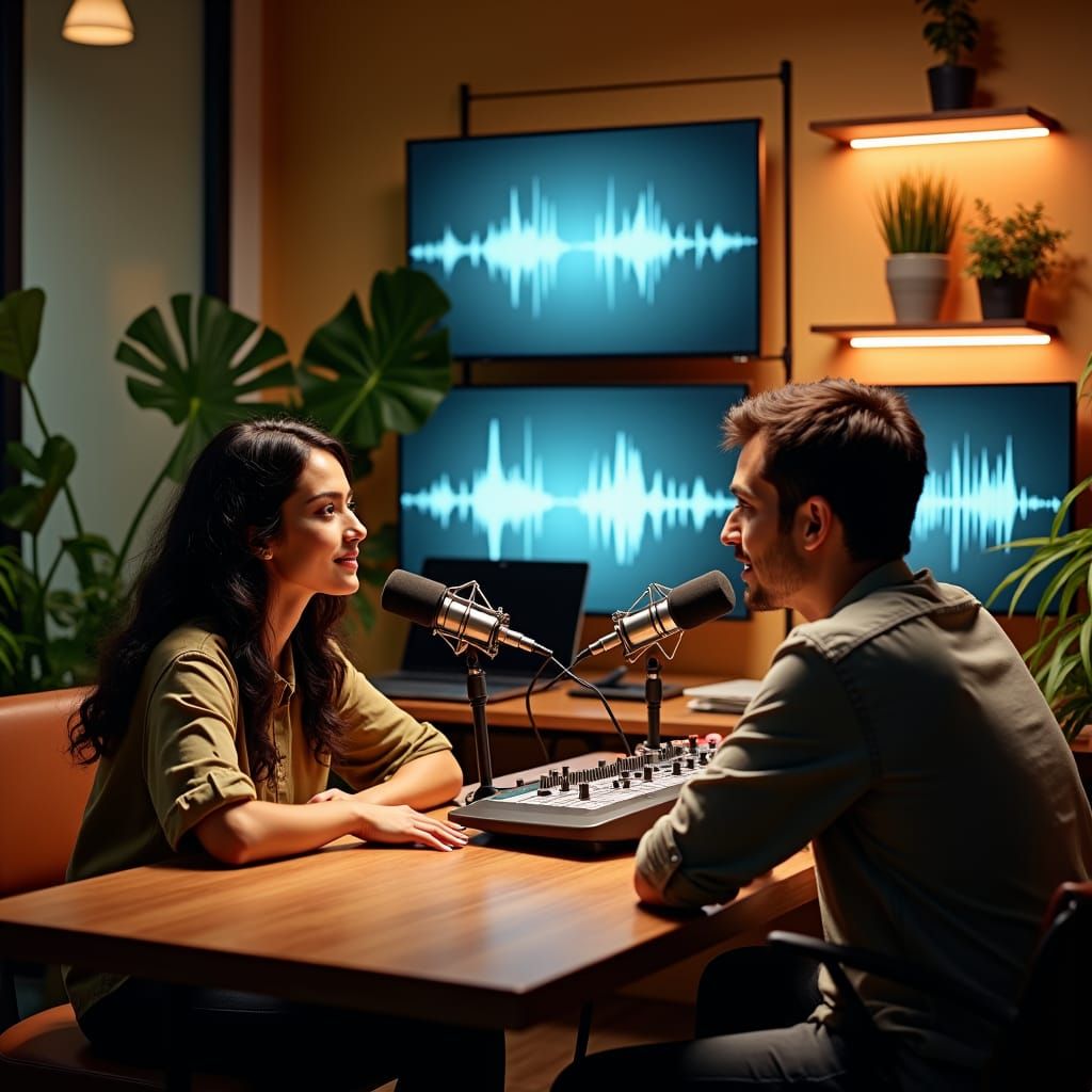 Podcast Studio with Host and Guest in Cinematic Style